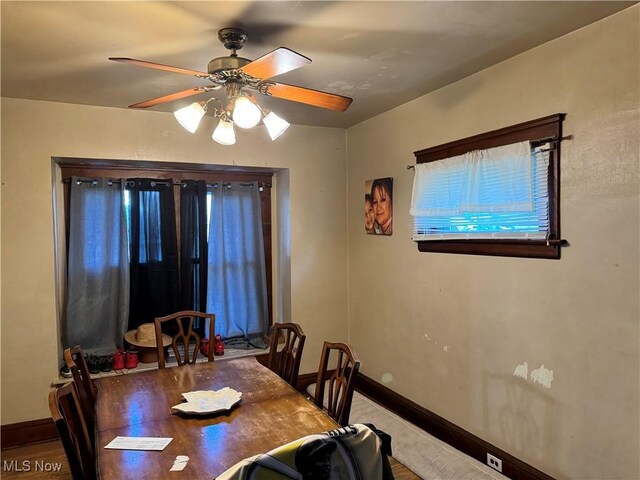 dining area featuring ceiling fan