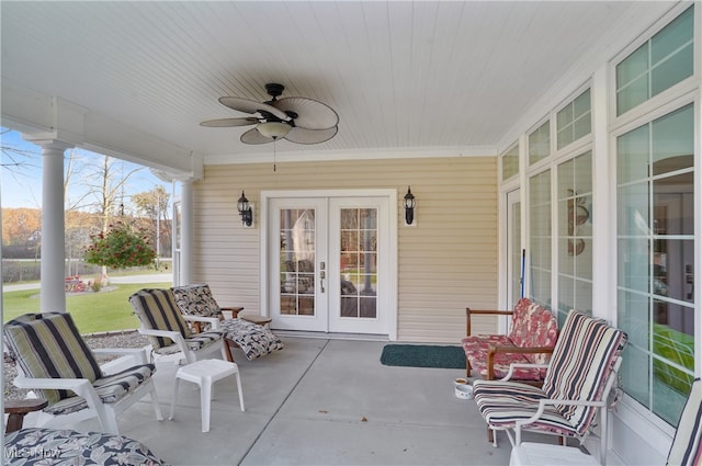 view of patio / terrace with french doors and ceiling fan