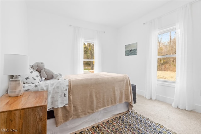 bedroom featuring multiple windows and carpet