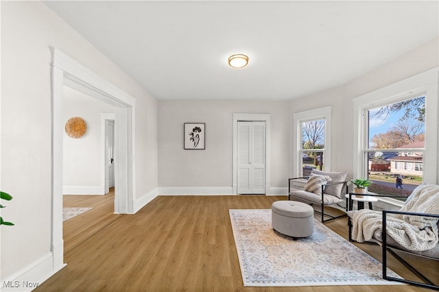 living area featuring light hardwood / wood-style flooring