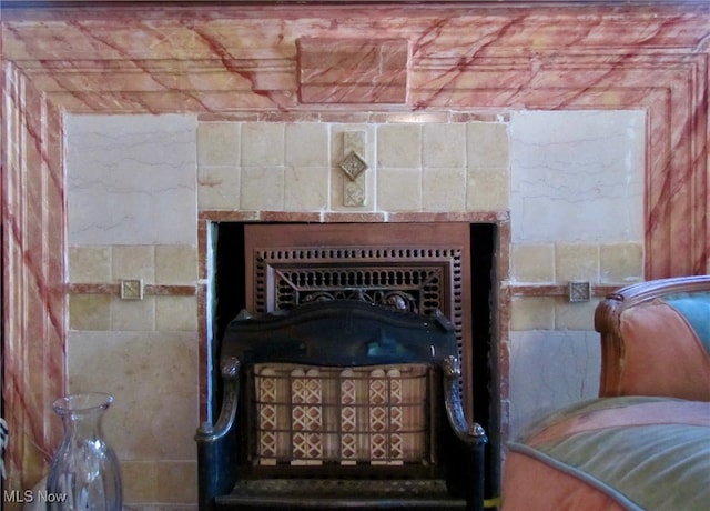 details featuring a fireplace