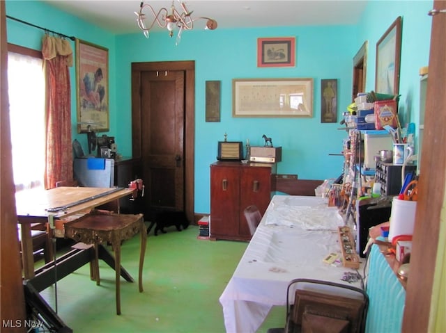 interior space with a chandelier