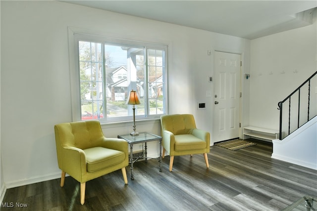 living area with dark wood-type flooring