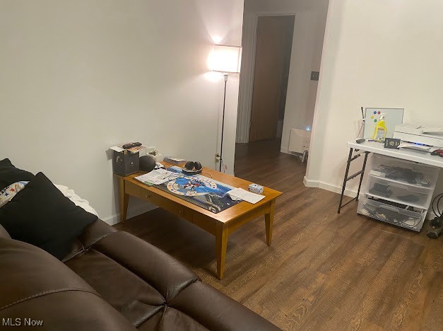 living room with dark wood-type flooring