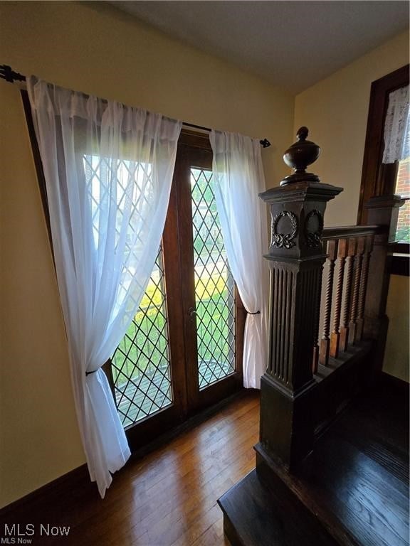 foyer entrance with a wealth of natural light and hardwood / wood-style flooring