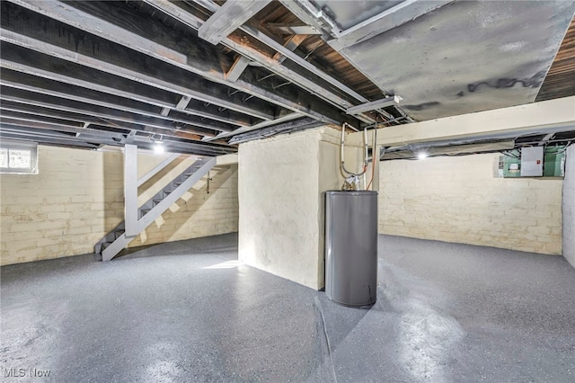 basement featuring water heater