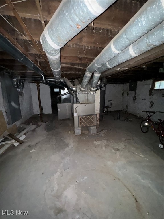 basement with heating unit