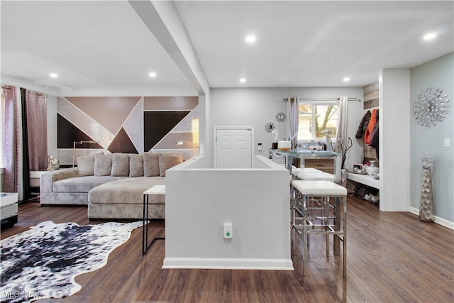 living room with dark wood-type flooring