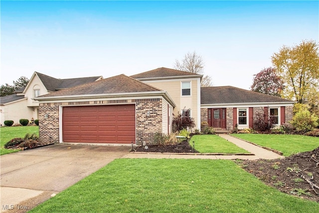 ranch-style house with a front lawn and a garage