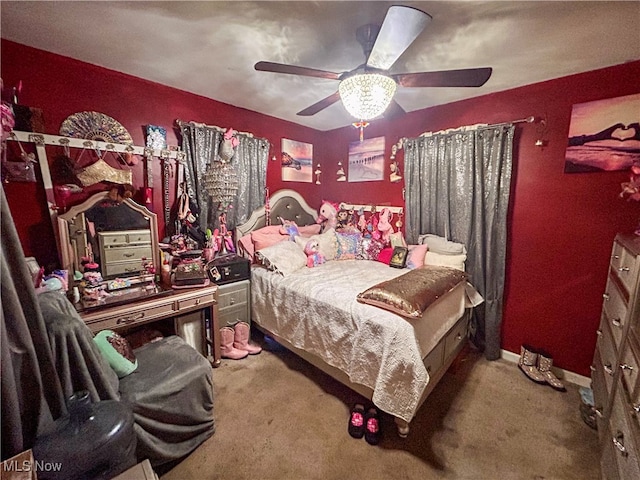 bedroom with carpet and ceiling fan