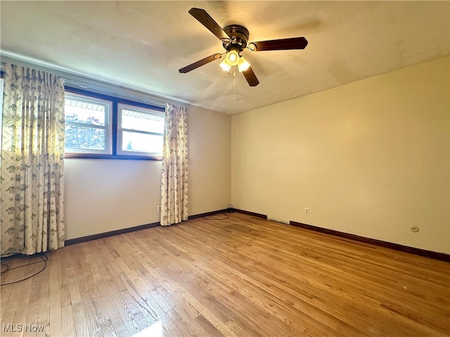 unfurnished room featuring light hardwood / wood-style floors and ceiling fan