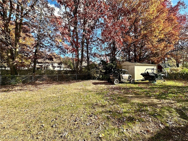 view of yard featuring a storage shed