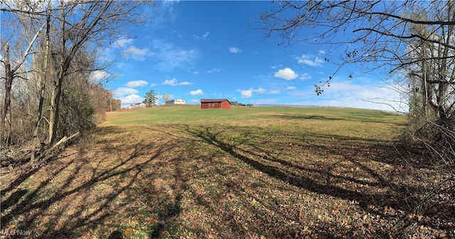 view of yard featuring a rural view and an outbuilding