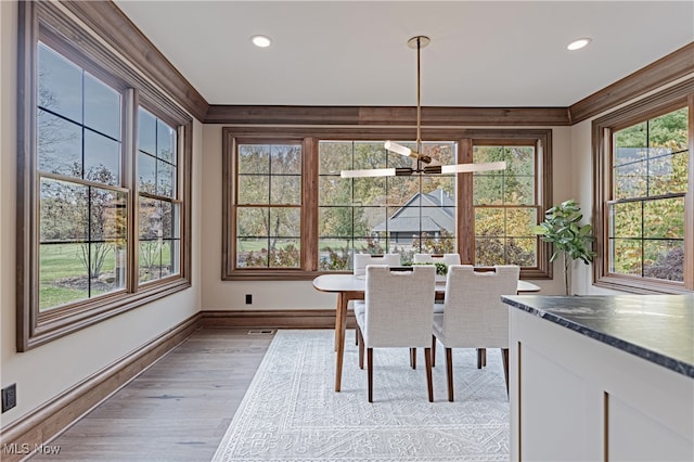 dining area with light wood-type flooring and plenty of natural light