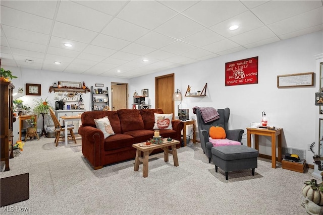 1284 Laurel Dr, West Salem, OH 44287 - living area with carpet, a paneled ceiling, and recessed lighting
