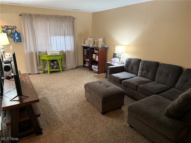 living room with carpet flooring