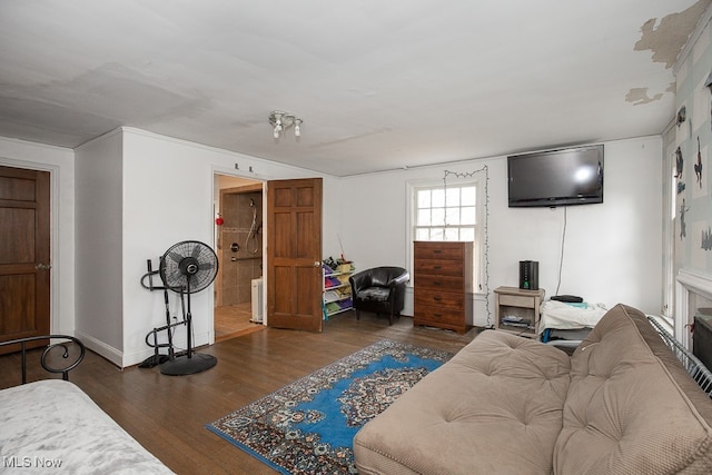 living room with dark hardwood / wood-style floors