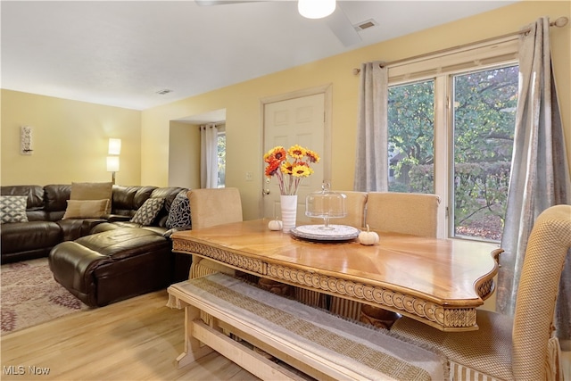 dining space featuring hardwood / wood-style flooring and a healthy amount of sunlight