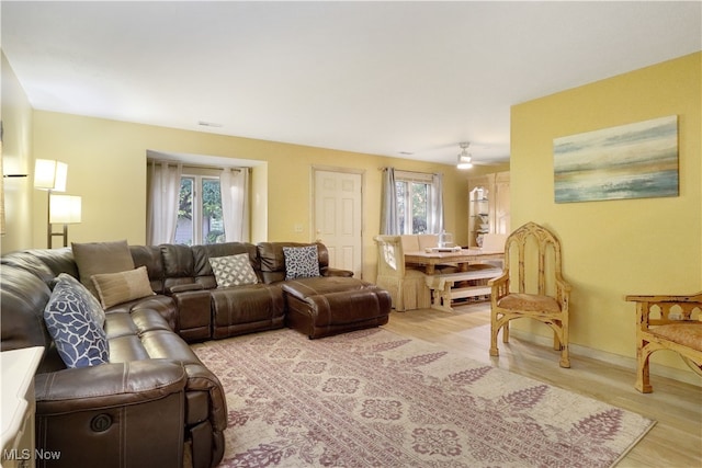 living room with light hardwood / wood-style floors and a healthy amount of sunlight