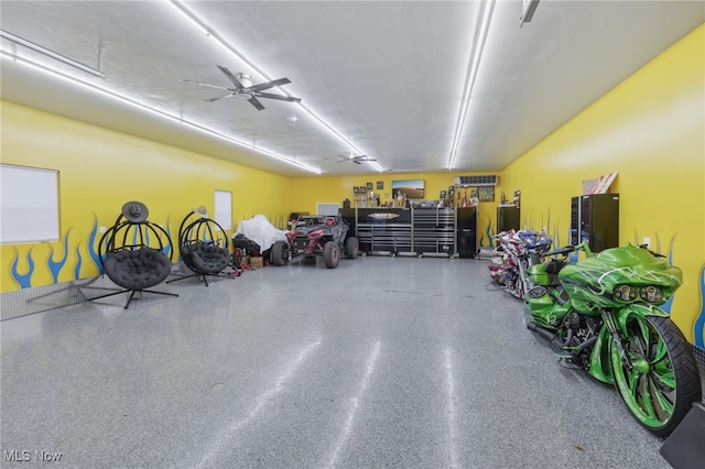 garage featuring ceiling fan