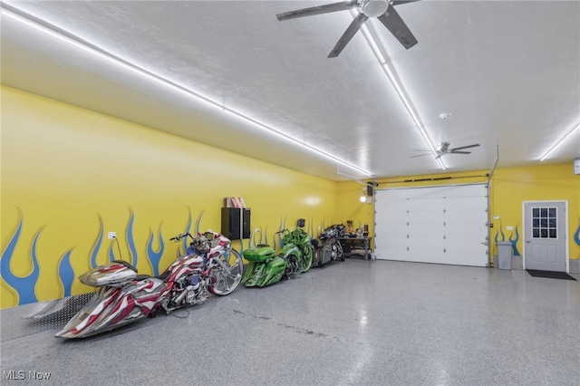 garage with ceiling fan