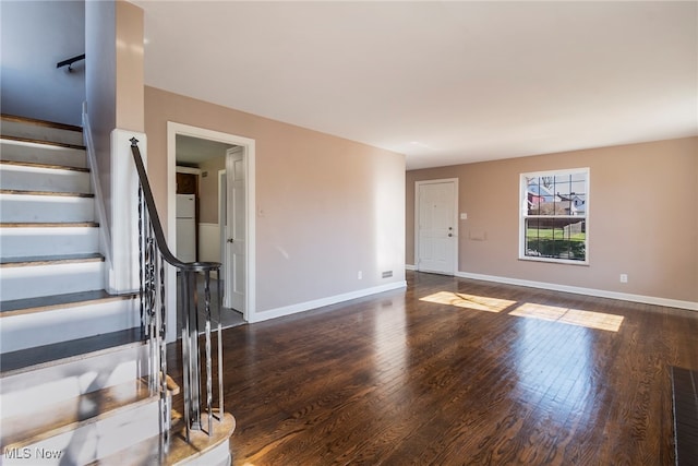 unfurnished living room featuring dark hardwood / wood-style flooring