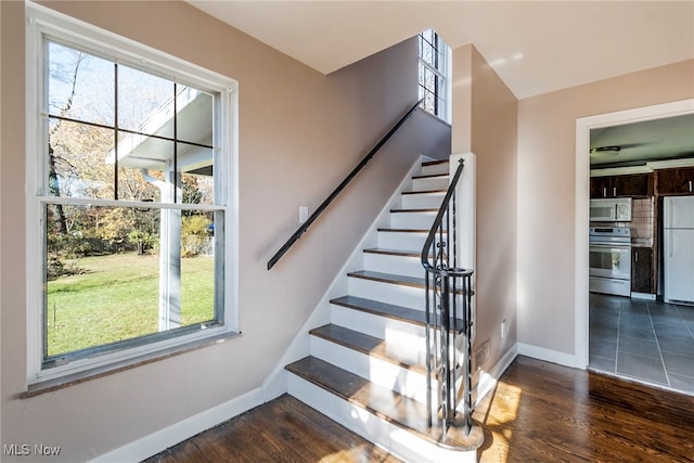 stairway featuring wood-type flooring