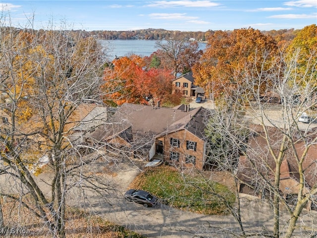 aerial view featuring a water view