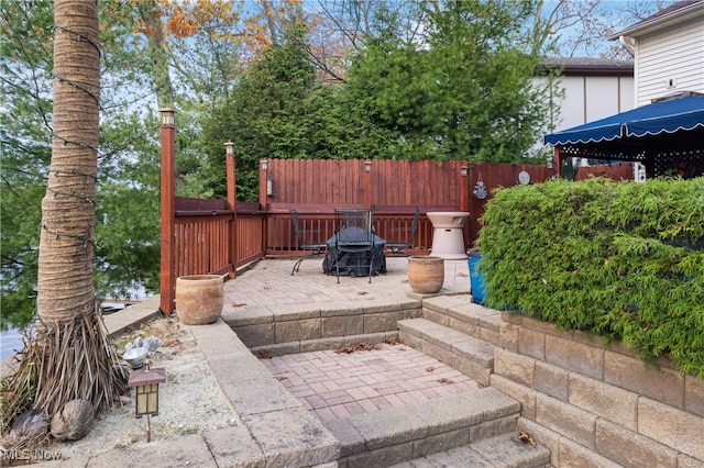 view of patio / terrace featuring a gazebo