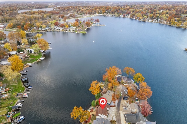 aerial view with a water view