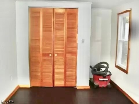 interior space featuring wood-type flooring and a closet