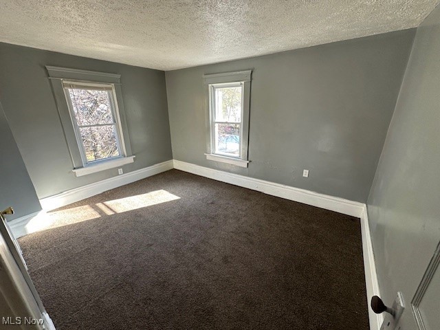 carpeted empty room featuring a textured ceiling and a healthy amount of sunlight