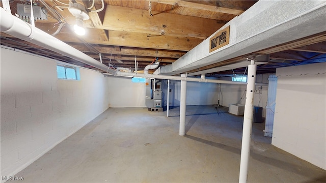 basement with heating unit