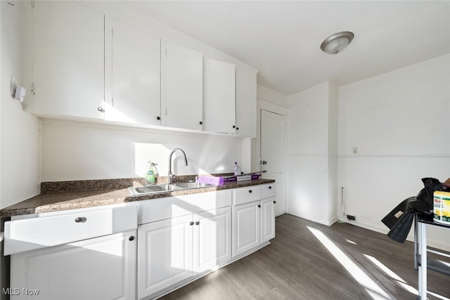 kitchen featuring white cabinets, sink, and dark wood-type flooring