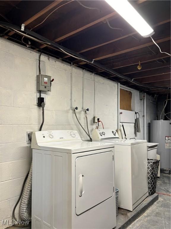 57365 Washington Blvd, Martins Ferry, OH 43935 - washroom featuring water heater and washing machine and clothes dryer