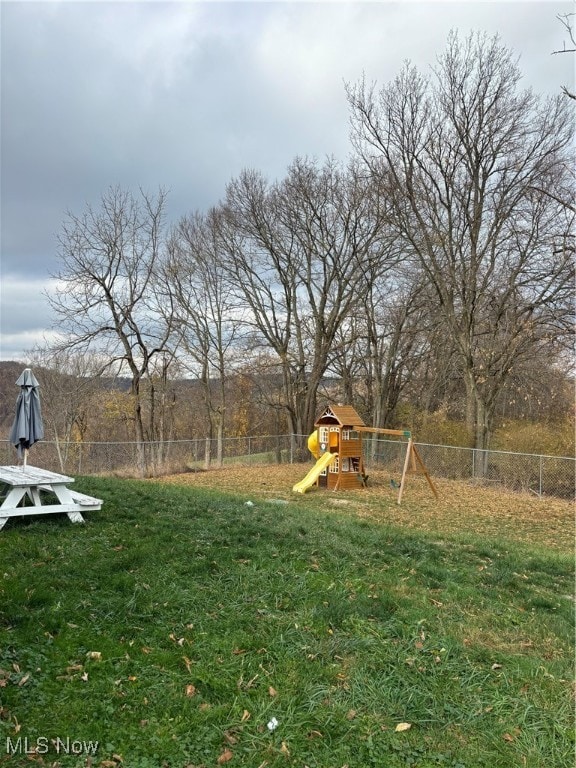 view of yard with a playground