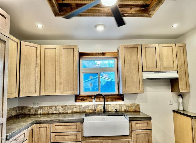 kitchen with light brown cabinetry and sink