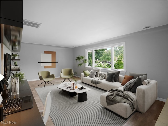 living room with hardwood / wood-style floors