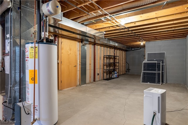 basement featuring gas water heater