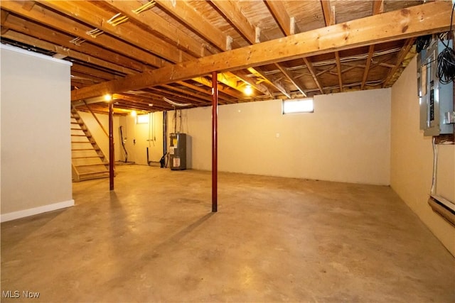 basement featuring water heater