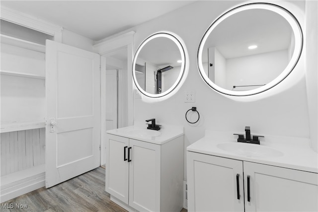 bathroom featuring vanity and wood-type flooring