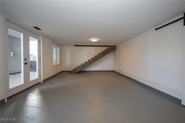 basement with a barn door