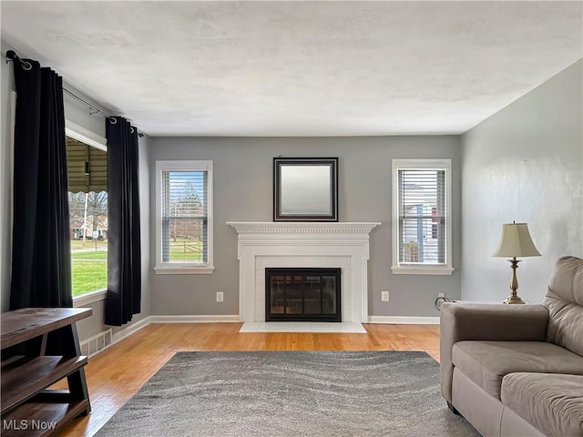 living room featuring light wood-type flooring