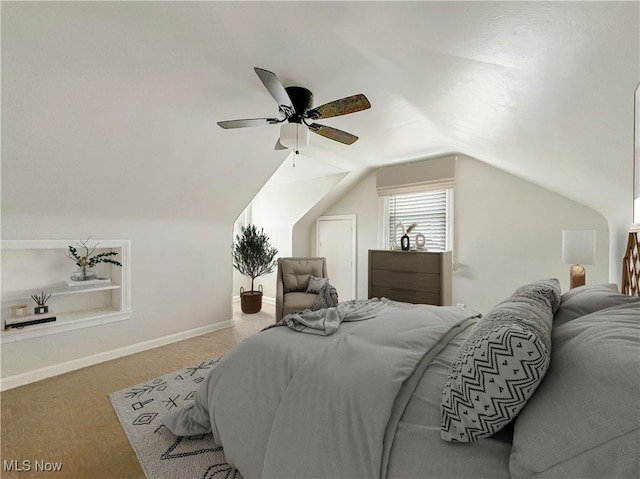 bedroom with vaulted ceiling and ceiling fan