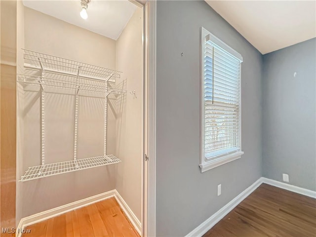 spacious closet with hardwood / wood-style flooring