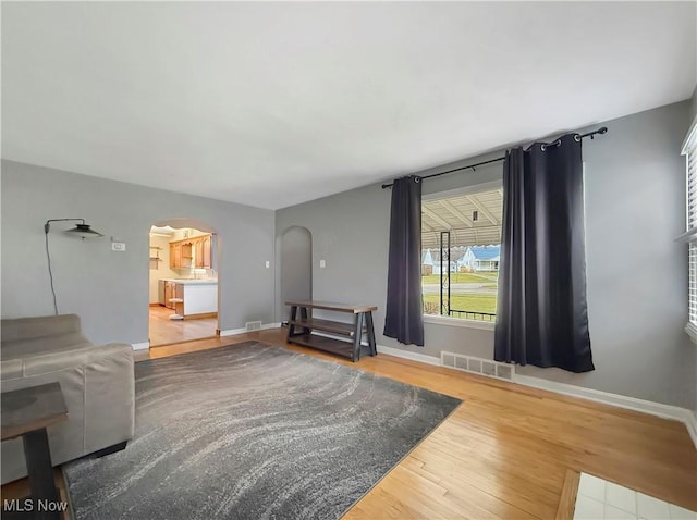 living room with hardwood / wood-style floors