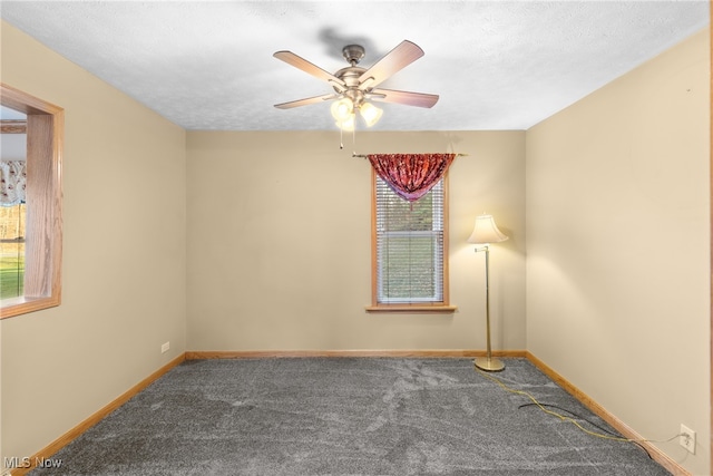 spare room with a textured ceiling, carpet floors, and a healthy amount of sunlight