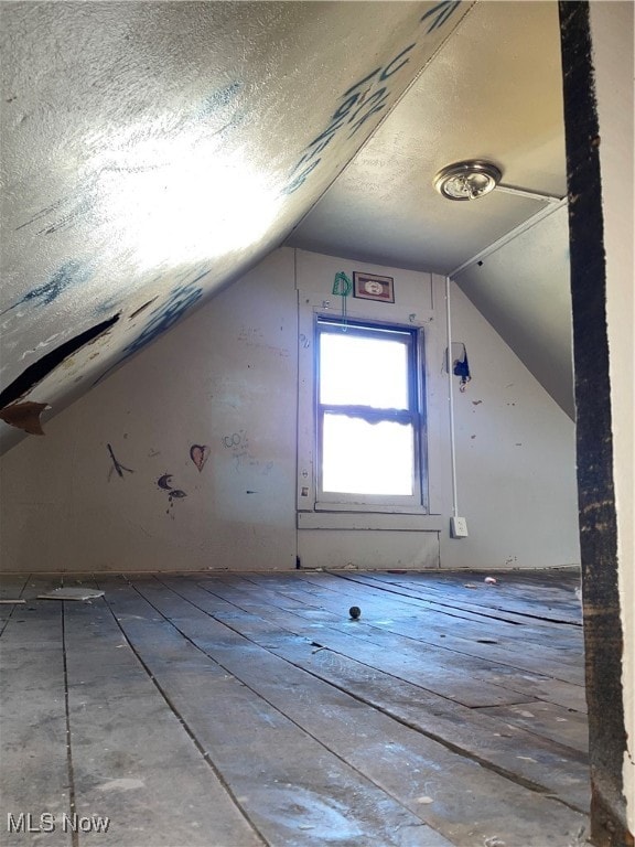 bonus room featuring vaulted ceiling and a textured ceiling