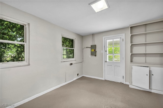 empty room featuring electric panel and concrete floors