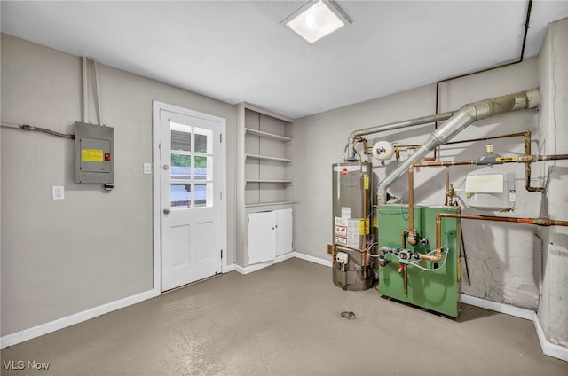 utility room featuring electric panel and gas water heater